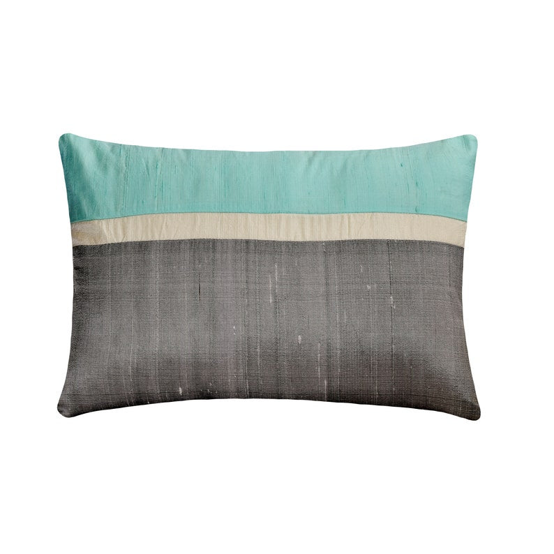 Plush Aqua Silk Lumbar Pillow Cover