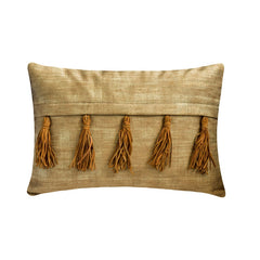 Tassel And Gold Lumbar Pillow Cover