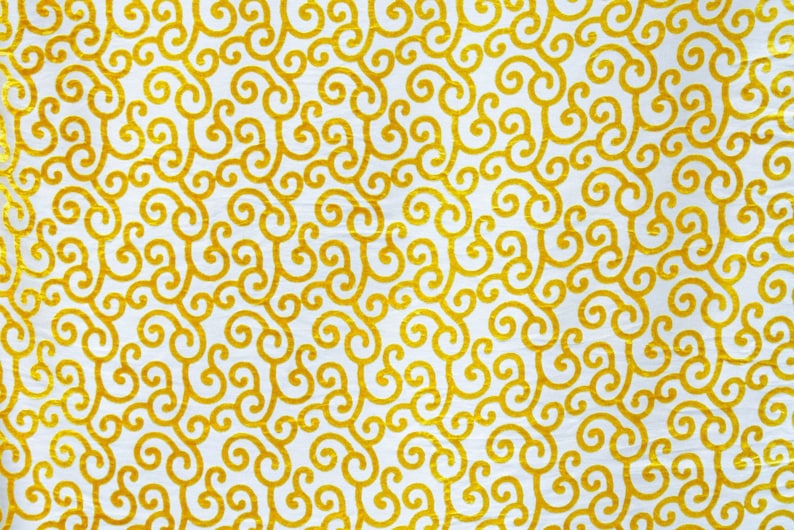Mimosa Yellow Scrolls Poly Viscose Burnout Velvet Fabric By The Yard