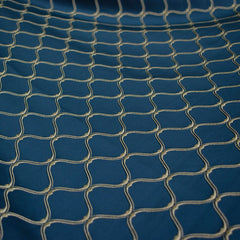 Navy Blue & Cream Moroccan Geometric Embroidered Fabric By The Yard