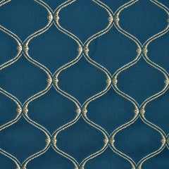 Navy Blue & Cream Moroccan Geometric Embroidered Fabric By The Yard