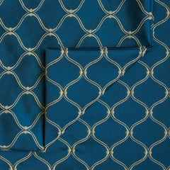 Navy Blue & Cream Moroccan Geometric Embroidered Fabric By The Yard