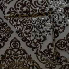 Charcoal Gray Damask Jacquard Velvet Fabric By The Yard