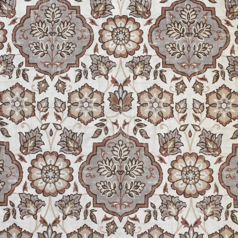Brown, Beige, Gray & Off White Printed Velvet Fabric by the Yard