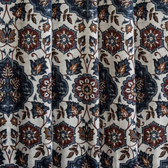 Blue, Brown & Off White Printed Velvet Fabric by the Yard