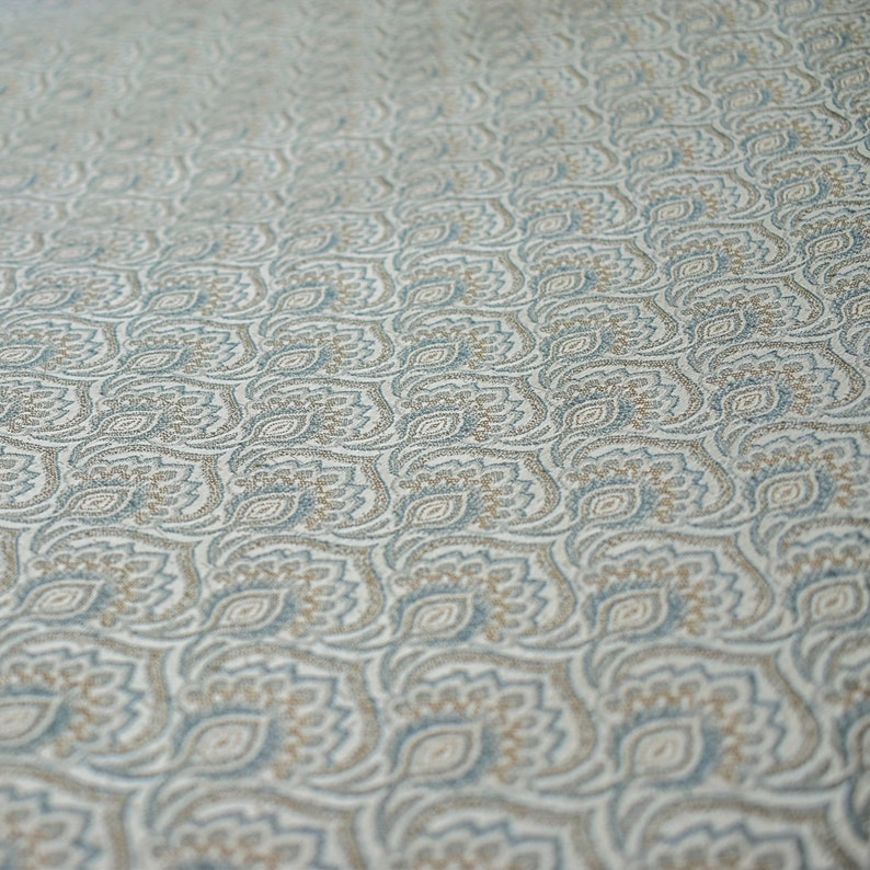 Teal & Cream Jacquard Weaved Fabric by the Yard