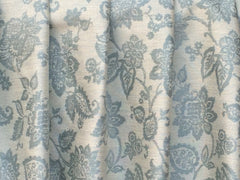 Teal Blue Flowers Linen Fabric By The Yard
