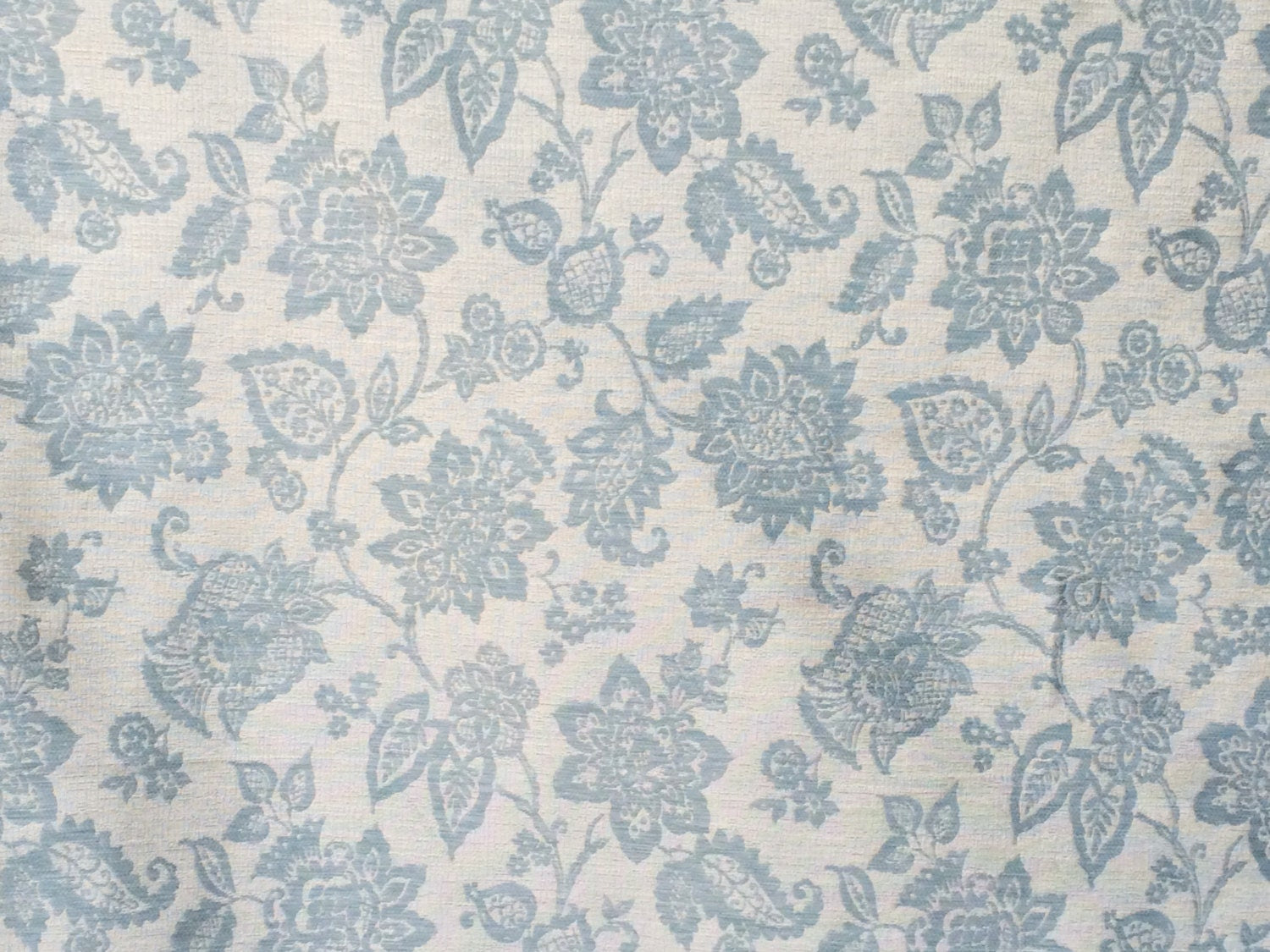 Teal Blue Flowers Linen Fabric By The Yard