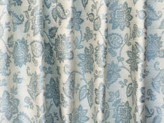 Teal Blue Flowers Linen Fabric By The Yard