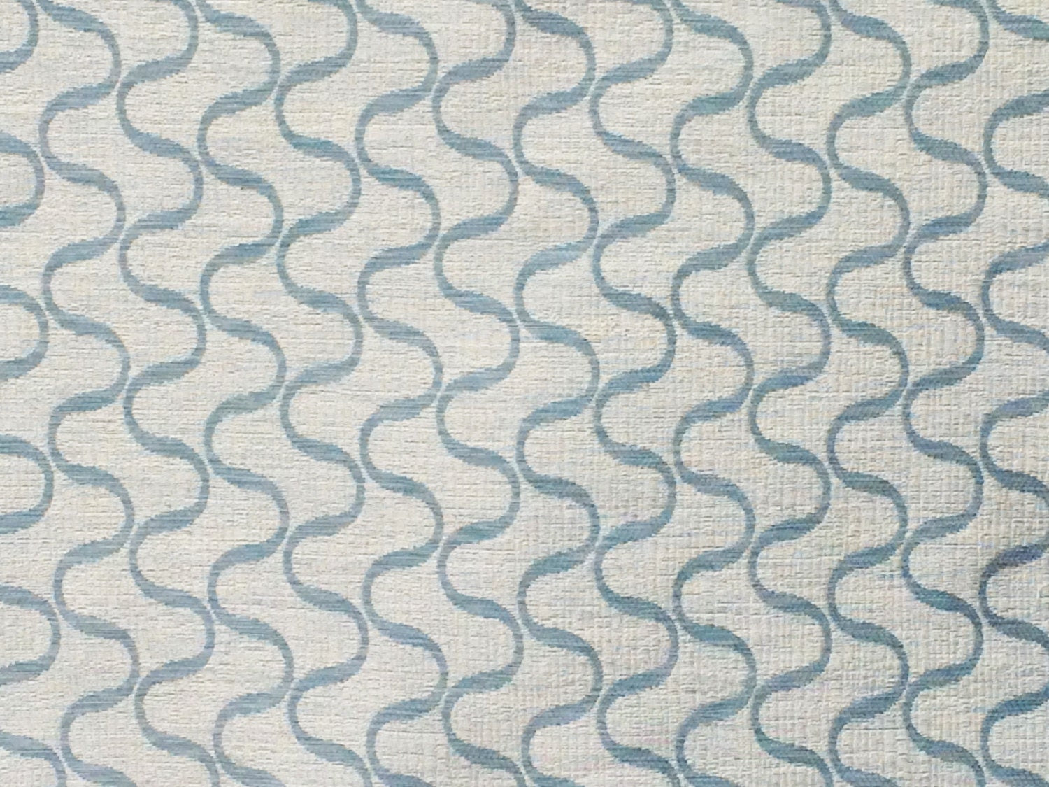 Teal Blue Waves Linen Fabric By The Yard