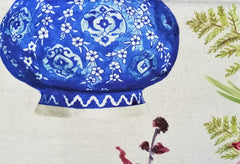 Cobalt Blue Flower Vase Cotton Fabric By The Yard