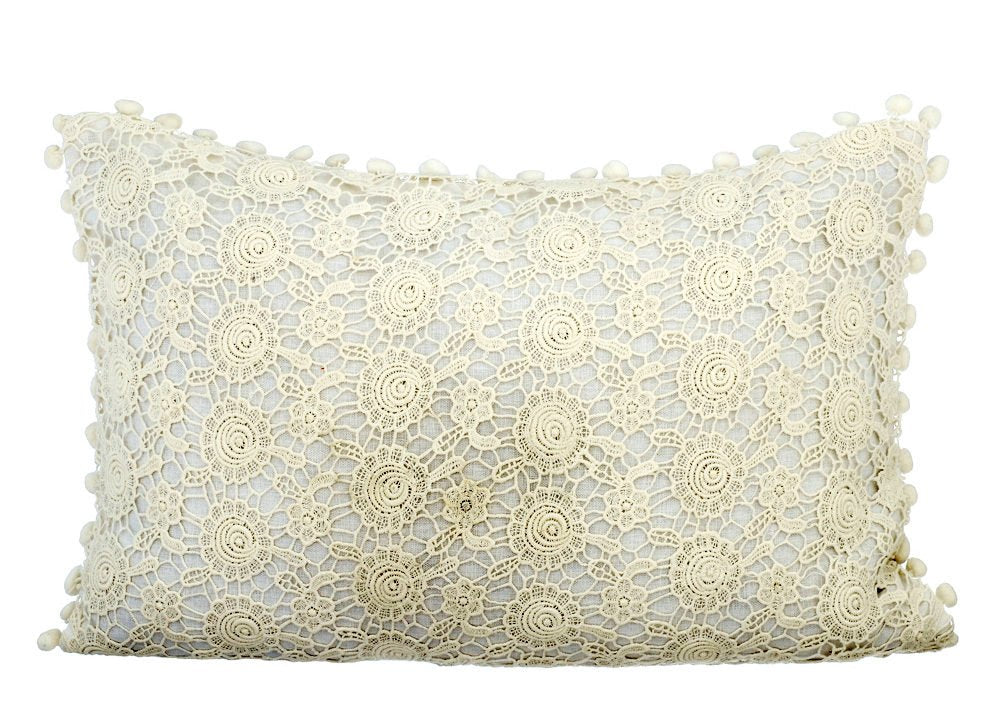 Cotton Linen Ivory White Rectangular Decorative Pillows Cover Cozy Crochet
