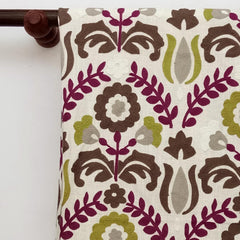 Chartreuse And Magenta Flowers Cototn Linen Fabric By The Yard