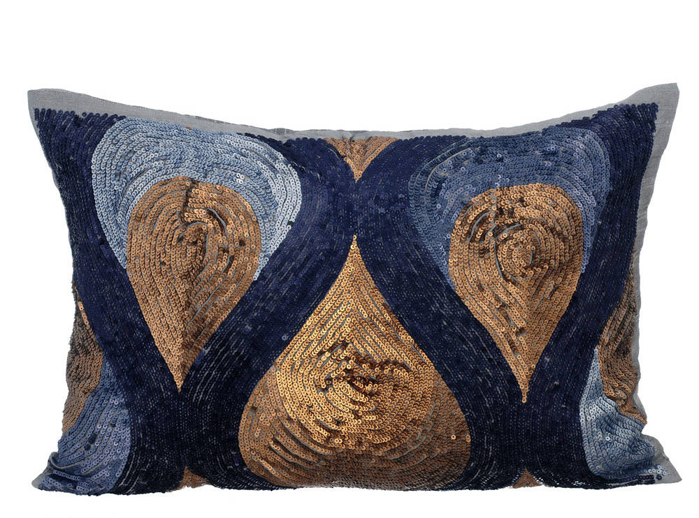 Art Silk Blue Rectangular Decorative Pillows Cover Turn Blue To Gold