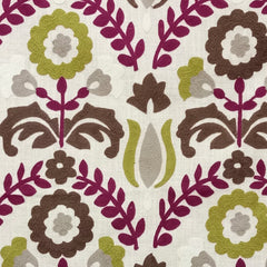 Chartreuse And Magenta Flowers Cototn Linen Fabric By The Yard