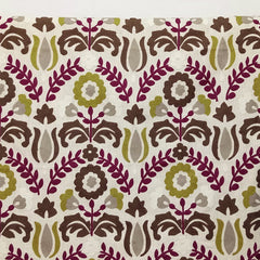 Chartreuse And Magenta Flowers Cototn Linen Fabric By The Yard