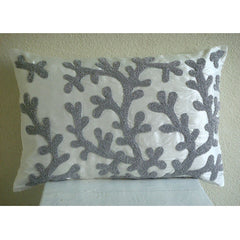 Silver Corals - Art Silk White Decorative Lumbar Pillow Cover