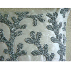 Silver Corals - Art Silk White Decorative Lumbar Pillow Cover