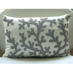 Silver Corals - Art Silk White Decorative Lumbar Pillow Cover