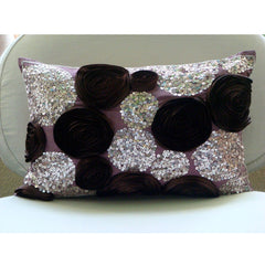 Wine Roses - Art Silk Purple Decorative Lumbar Pillow Cover