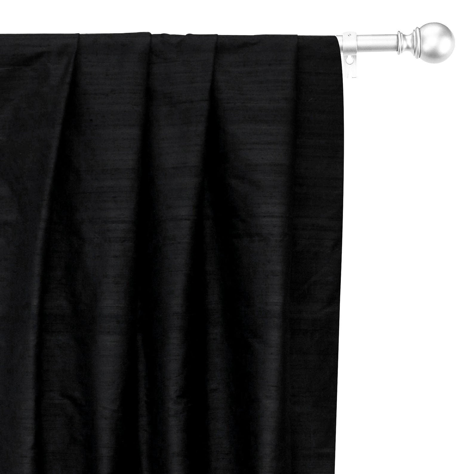 Black Pure Silk Dupioni Curtain Panels