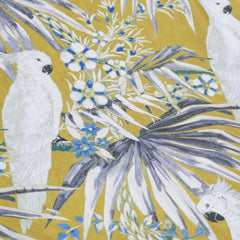 White Parrots Cotton Fabric By The Yard