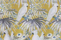 White Parrots Cotton Fabric By The Yard