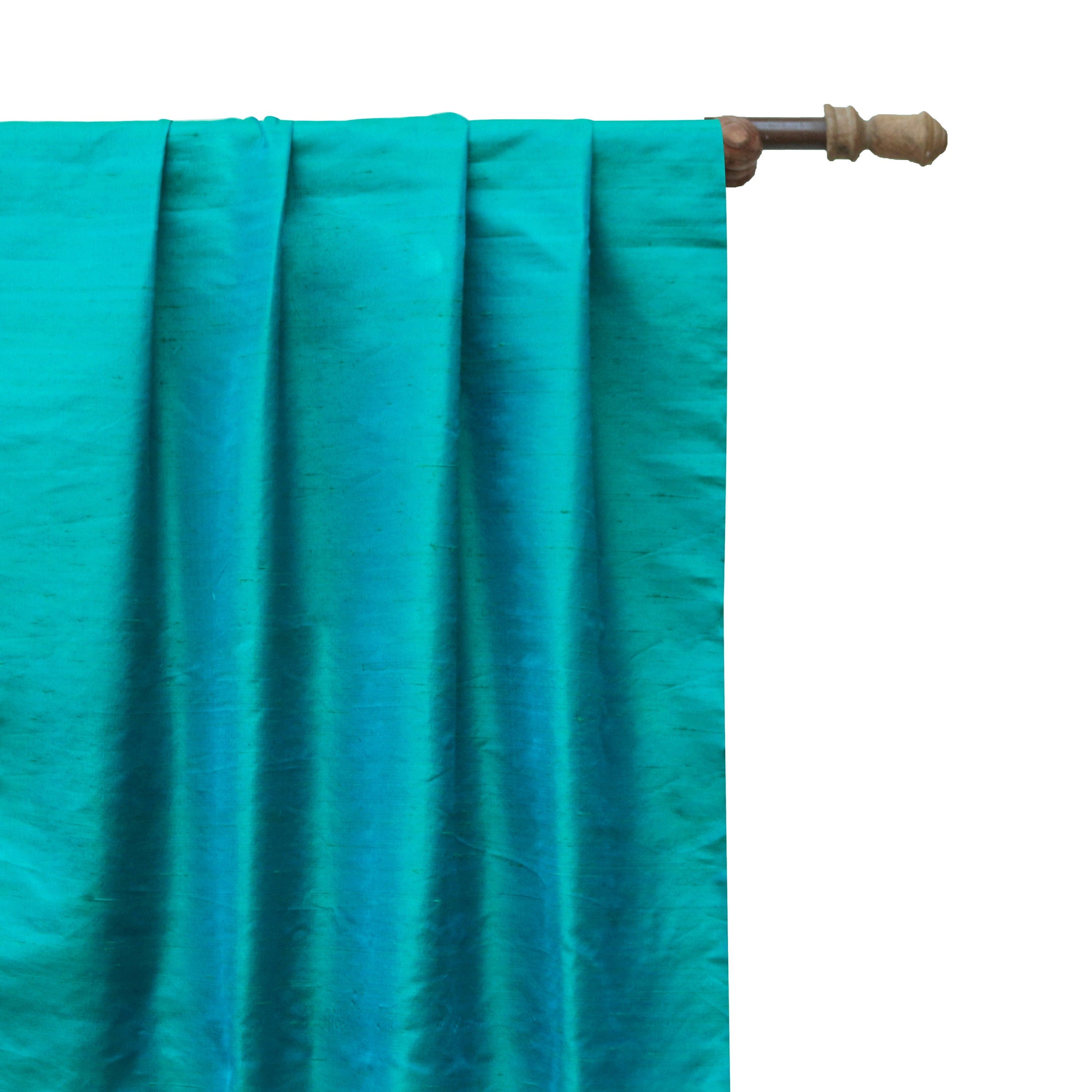 Peacock Green Blue Silk Dupioni Curtain Panels