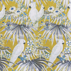 White Parrots Cotton Fabric By The Yard