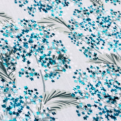 Turquoise Blue Flowers Cotton Fabric By The Yard