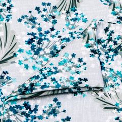 Turquoise Blue Flowers Cotton Fabric By The Yard