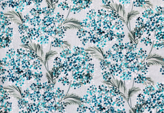 Turquoise Blue Flowers Cotton Fabric By The Yard