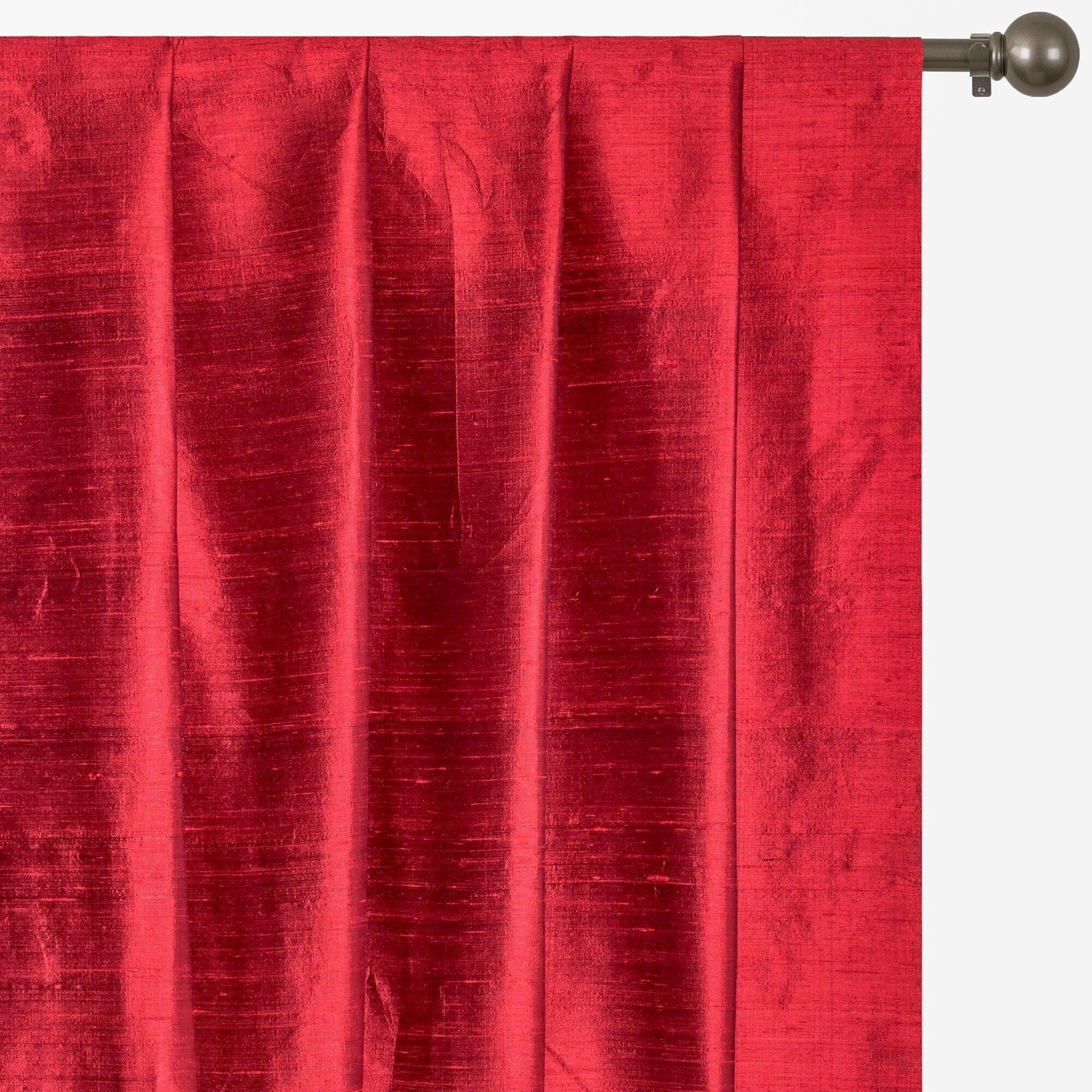 Deep Red Pure Silk Dupioni Curtain Panels