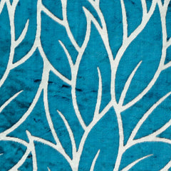 Teal Blue Leaves Velvet Fabric By The Yard