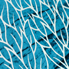 Teal Blue Leaves Velvet Fabric By The Yard