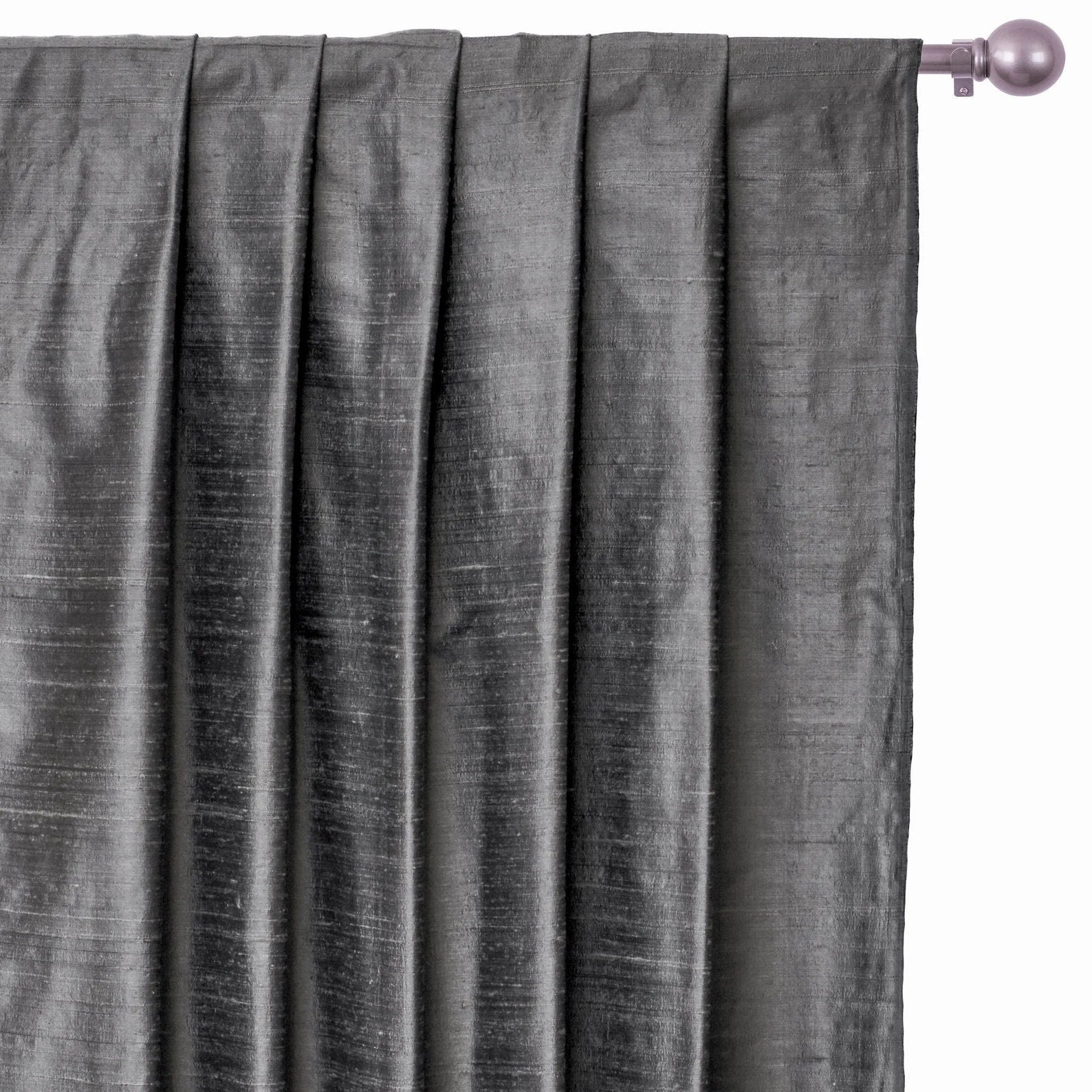 Charcoal Gray Pure Silk Dupioni Curtain Panels