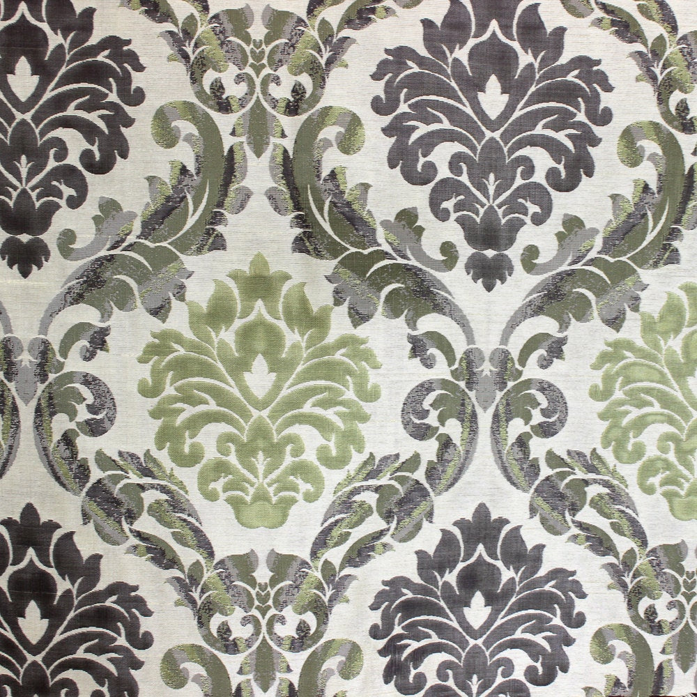 Green And Grey Jacquard Fabric By The Yard