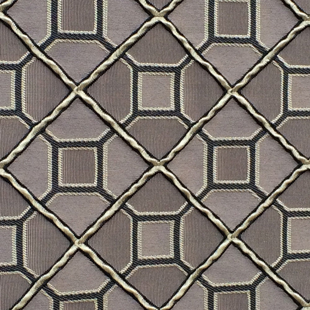 Grey And Black Tile Jacquard Fabric By The Yard