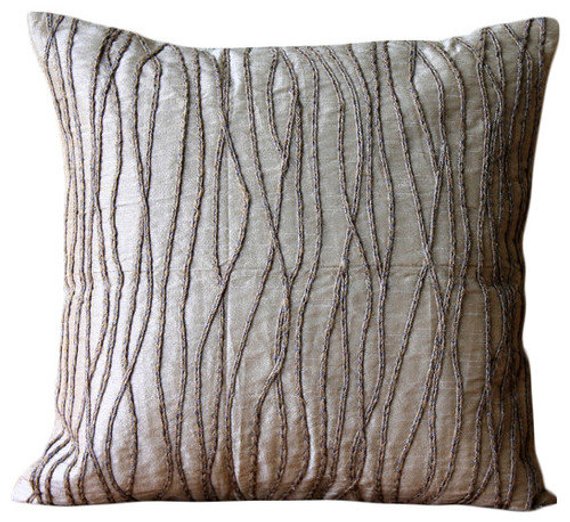 Jute Cords Beige Silk Throw Pillow Cover