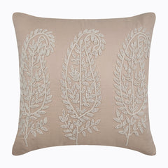 Linen Paisleys - Beige Cotton Linen Decorative Euro Sham
