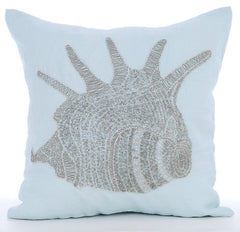 Lone Shell - Light Blue Cotton Linen Decorative Euro Sham