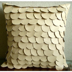 Mermaid - Beige Faux Leather Throw Pillow Cover