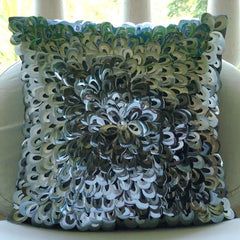 Metallic Floral - Silver Art Silk Throw Pillow Cover