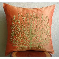 Money Tree - Orange Art Silk Throw Pillow Cover