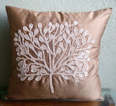 My Wish Tree - Dark Peach Art Silk Throw Pillow Cover