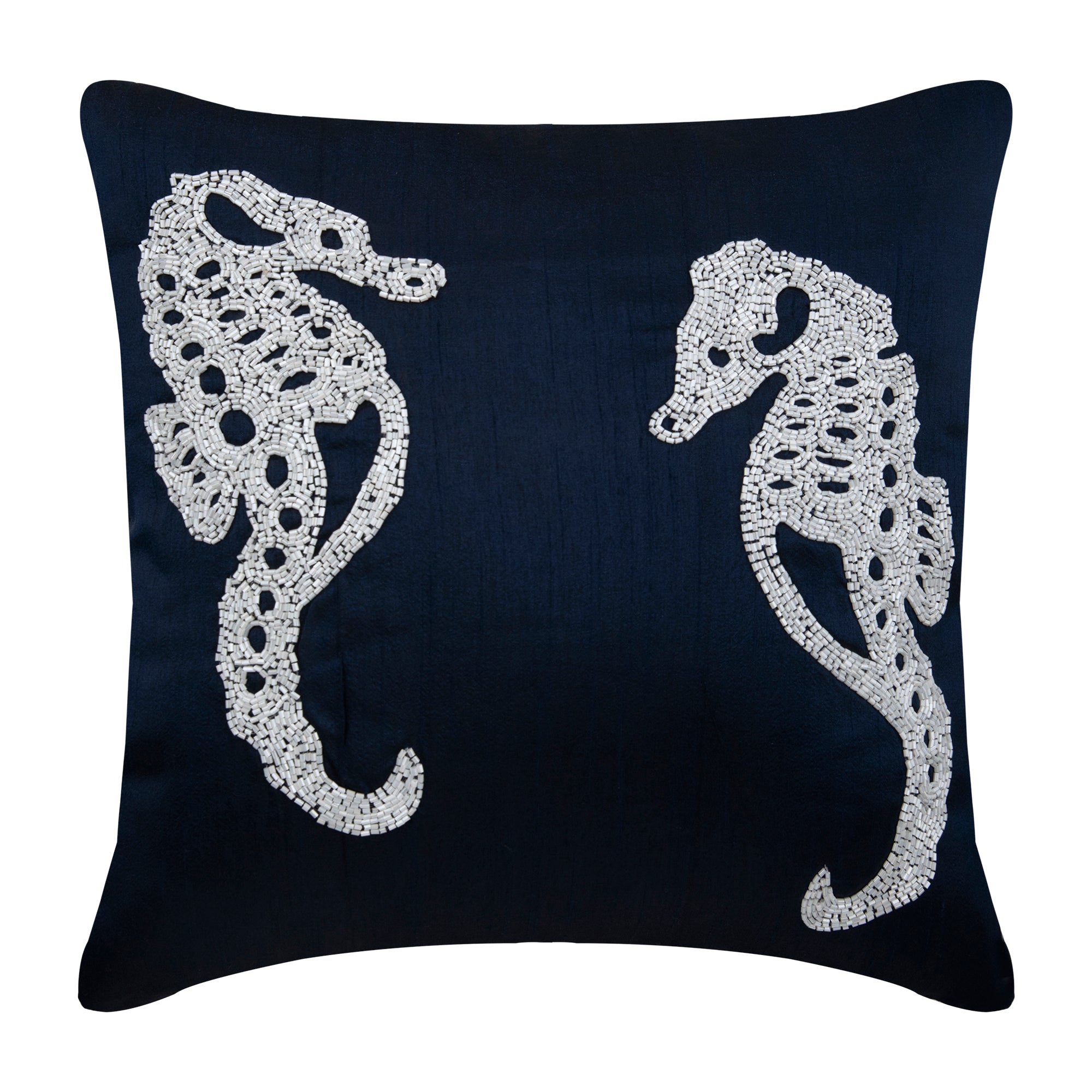 Navy Blue Sea Horse Pillow Cover