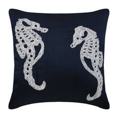 Sea Horse Aqua - White Art Silk Decorative Euro Sham