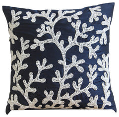 Silver Coral - Silver & White Art Silk Throw Pillow Cover