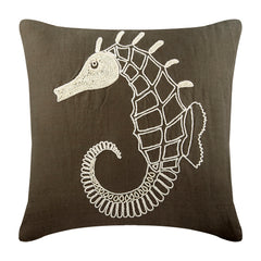 Noble Sea Horse - Brown Cotton Linen Decorative Euro Sham