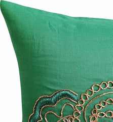 Paisley Seas - Green Cotton Linen Throw Pillow Cover